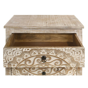 English Elm Kenzie Solid Mango Wood Cabinet with Carved Mandala Drawers in Whitewash Boho Finish B062P447820