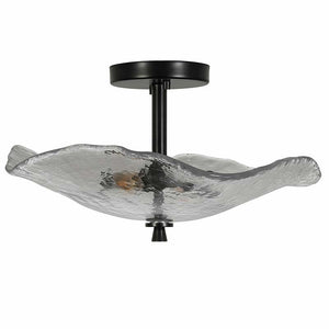 English Elm Ceiling Modern Semi-Flush Mount Light with Water Ripple Glass Shade, Black LED Fixture for Hallway W1340P316453