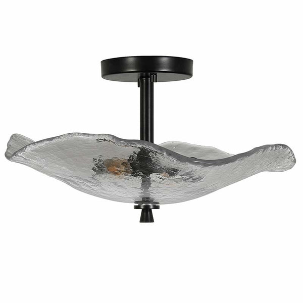 English Elm Ceiling Modern Semi-Flush Mount Light with Water Ripple Glass Shade, Black LED Fixture for Hallway W1340P316453