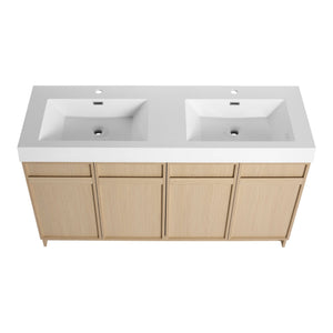 English Elm 60" Freestanding Vanity with Double Resin Sink, Scratch & Water-Resistant Plywood, Soft-Close Doors (Modern) W999S00266