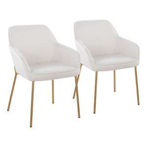English Elm Contemporary Bucket Chair Set of 2 Cream Velvet Upholstered with Slim Black Metal Legs B202S01343