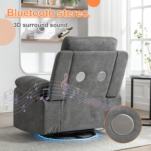 English Elm Power Recliner Glider Chair with Bluetooth Speaker, 270° Swivel, LED Light, USB & Type-C Ports, Storage Pockets, Button Controls W1203P173383