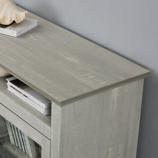 English Elm Contemporary Stone Gray TV Stand 60" Modern Entertainment Console for TVs up to 65" with Glass Cabinets and Adjustable Shelves W2275P389702