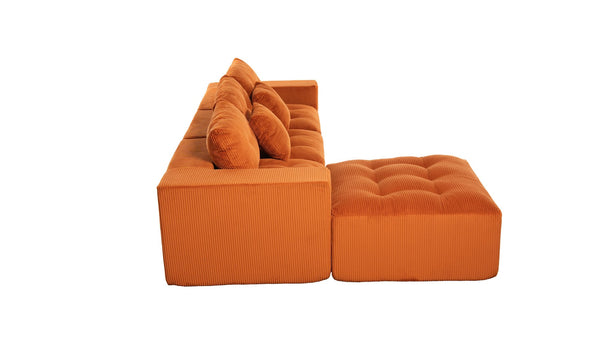 English Elm 101" Modular Cloud Sectional Corduroy Upholstered Sofa Reversible Chaise Living Room Orange W1170S00054