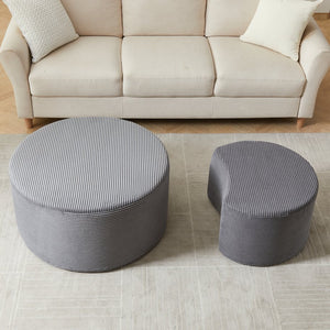 English Elm Nesting Foam Upholstered Round Coffee Tables Set of 2 — No Assembly, Multipurpose Ottoman Side Table Grey W834P326381