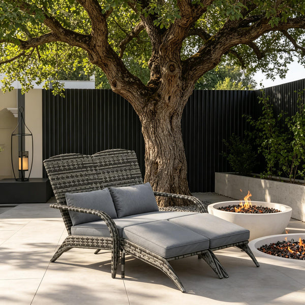 English Elm Outdoor Pe Rattan High Back Lounge Chair with Footstools for Patio Fire Pit Gatherings Gray T3971S00256