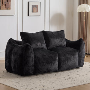 English Elm Giant Ultra Soft Fluffy Loveseat Bean Bag Sofa for Adults, Oversized Shredded Foam Couch with Pillows Black W3723P353894