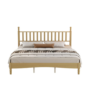 English Elm King Rubberwood Platform Bed Sculptural Gourd Headboard Retro Natural Finish Bedroom N733P338316M