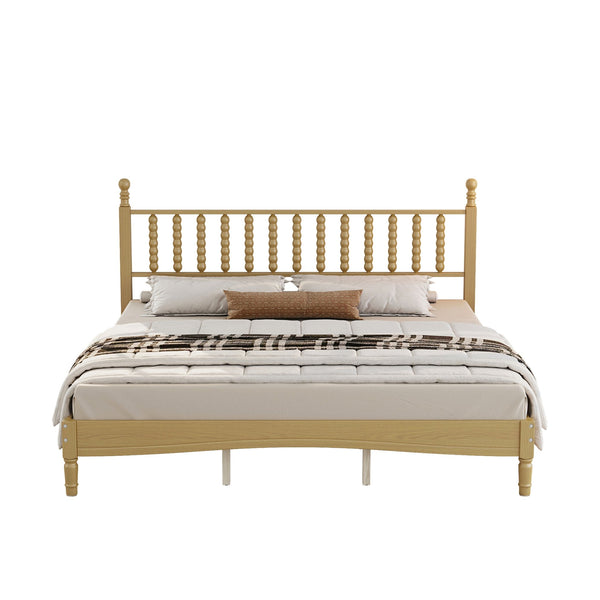 English Elm King Rubberwood Platform Bed Sculptural Gourd Headboard Retro Natural Finish Bedroom N733P338316M