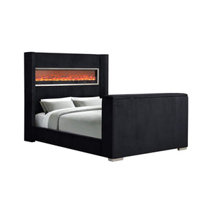 English Elm Black Queen Platform Bed Wingback Headboard Motorized Tv Lift Fireplace Bluetooth Black,Multi B2741S00797