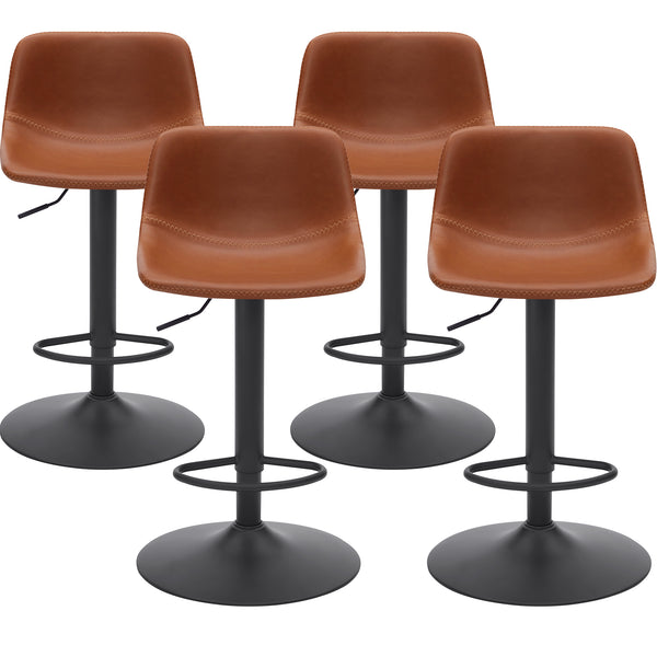 English Elm Adjustable Swivel Barstools Set of 2 Pu Leather Industrial Mid-century Kitchen Island Seating Brown T3623P430802