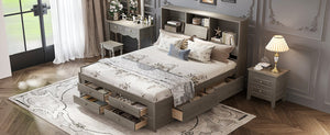 English Elm King Platform Bed with 8 Drawers Open Headboard Compartments and Pine Wood Frame Gray GX000454AAE-1