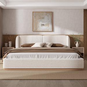 English Elm California King Boucle Wingback Bed Sculptural Upholstered Frame for Modern Bedrooms N757C387467W