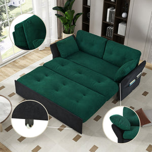 English Elm Convertible Pull Out Sofa Bed Queen Size with Steel Frame, Dual Armrests, Chenille Sleeper Couch with Storage and Casters Black+Green W3163P269679