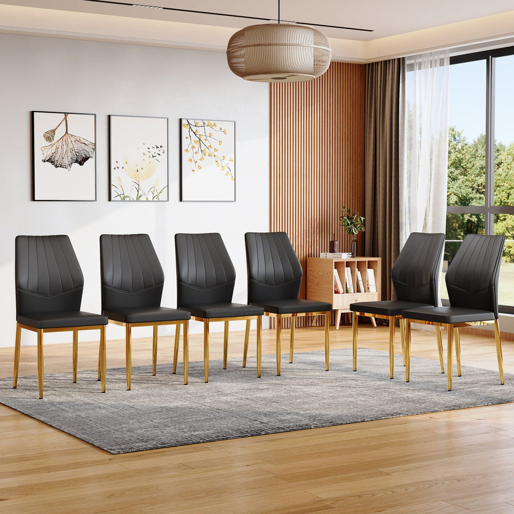 English Elm Set of 6 Pu Leather Dining Chairs with Gold Metal Legs for Glam Modern Rooms W1151P359615