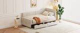 English Elm Twin Size L-Shaped Corduroy Daybed,Upholstered Bed Frame With 2 Storage Drawers, Beige