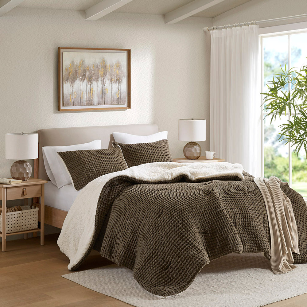 JLA Home Madison Park - Waffle knit chenille comforter with sherpa reverse, OEKO‑TEX certified, plush cloudlike warmth and texture 90 L x 90 W x 1.5H MP10-8400