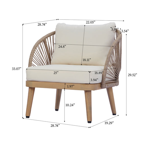 English Elm Acacia Wood Outdoor Tub Chair Woven Rope Accents Plush Cushion Coastal Patio Seat N767P368976L