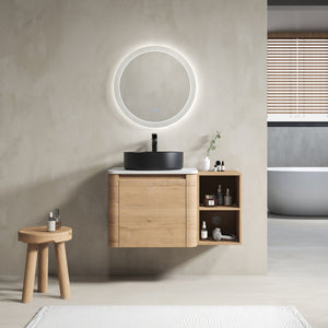 English Elm 36'' Wall-Mounted Bathroom Vanity With Ceramic Vessel Sink, Soft-Close Door & Stylish Storage Shelves W999S00407