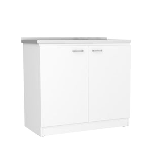 English Elm Freestanding Sink Cabinet With Double Doors, Two Shelves, Durable White Finish For Easy Organization B097S00112