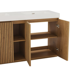 English Elm Emilia 60 Inch Freestanding Oak Vanity with Ceramic Sink and Soft Close Drawers Light Oak W1865S00242