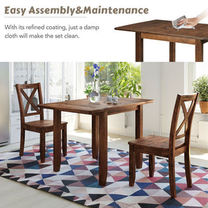 English Elm Topmax Drop Leaf Wood Breakfast Nook Table Set with X Back Chairs for Two Walnut N717S000164D