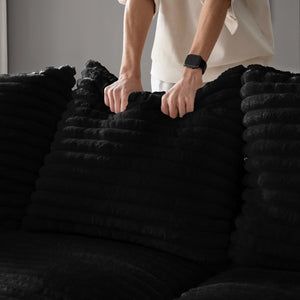 English Elm Plush Corduroy Ottoman with High-Density Sponge and Solid Wood Frame for Living Room & Office Seating Black W1885P346915