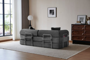 English Elm 78.8" Corduroy Modular Floor Sofa Convertible Sleeper Futon with Pillow Back Support Gray W5617P456004