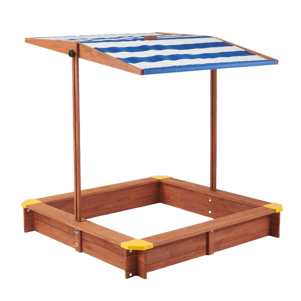 English Elm Kids Cedar Sandbox with Adjustable Canopy Corner Seating Outdoor Backyard Play D720094431