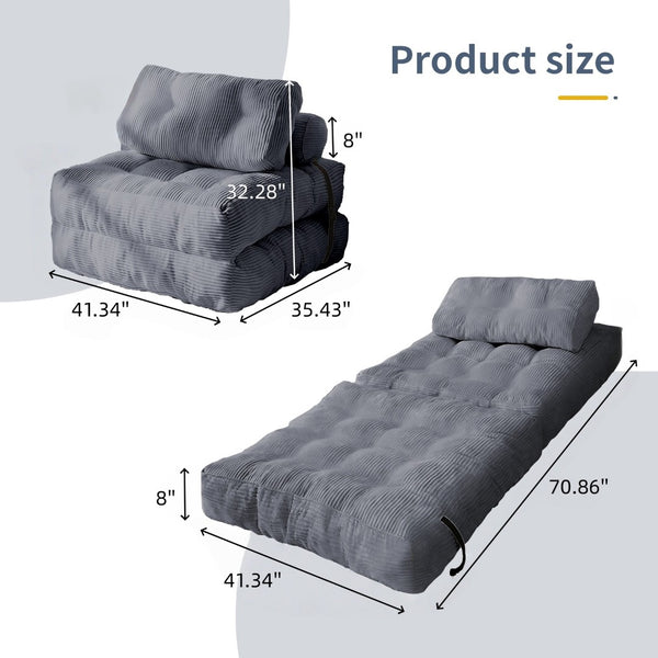 English Elm Modular Floor Sectional Corduroy Sofa Bed Low Profile Convertible for Studio Living Grey W3737P426643