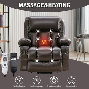 English Elm Power Lift Recliner Chair with Massage Heat Usb and Fleece Leather for Seniors W1521P302650