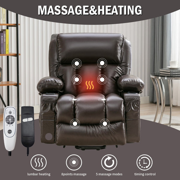 English Elm Power Lift Recliner Chair with Massage Heat Usb and Fleece Leather for Seniors W1521P302650