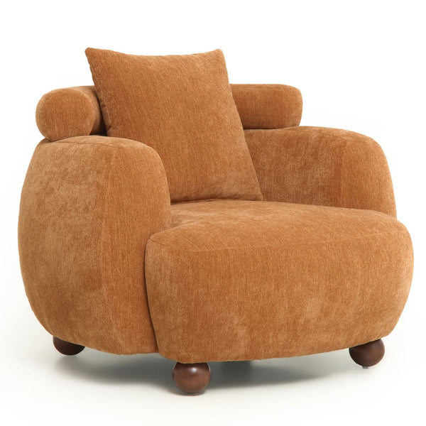 English Elm Nordic Chenille Bucket Chair Deep Cushioned Seat for Living Room Reading Lounge Brown Yellow W2901P489490