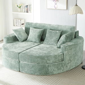 English Elm Swivel Barrel Accent Chair Chenille Tufted Round Club Seat for Living Room Lounge Green N719S002240F