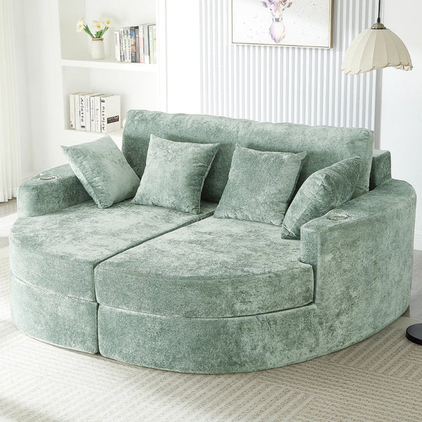 English Elm Swivel Barrel Accent Chair Chenille Tufted Round Club Seat for Living Room Lounge Green N719S002240F