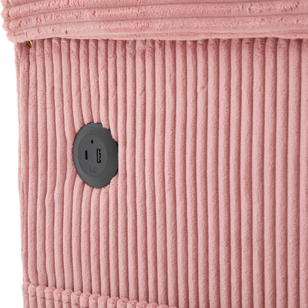 English Elm UNITED Corduroy L-Shaped Sectional Sofa with Storage Ottoman, USB Ports, Cup Holders & LED Lighting Pink W1568P332401