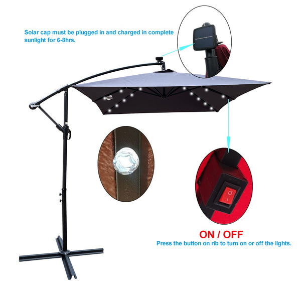 English Elm Rectangle Solar Led Patio Umbrella with Crank Lift Upf 40 Waterproof Garden Shade Anthracite W656127034