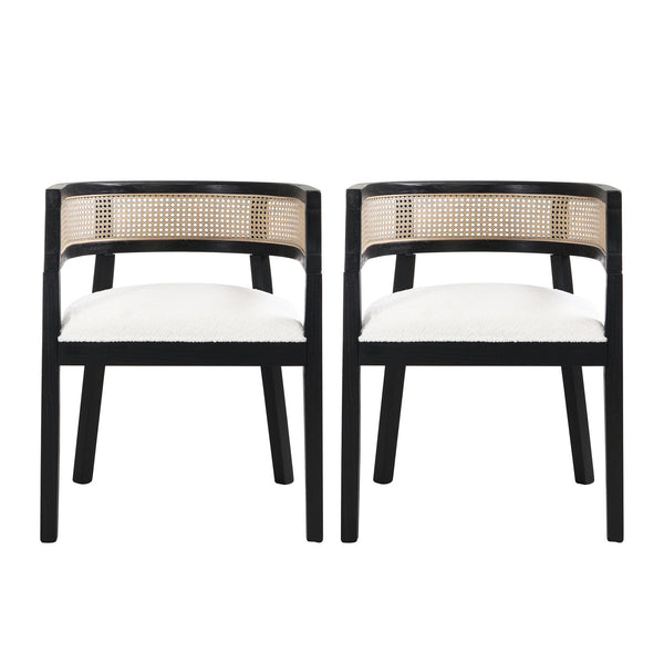 English Elm Christopher Knight Home® - DINING Chair Set of 2 with Rattan Round Back and Upholstered U‑Seat, Wood Frame, Contemporary Style Beige+Black N771P192287H