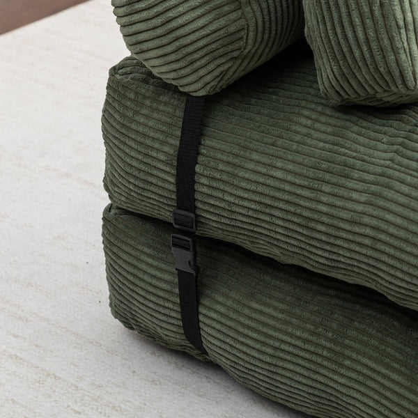 English Elm Folding Floor Sofa Bed Convertible Sleeper Chair with Shredded Foam Corded Fabric Green W2200P442796