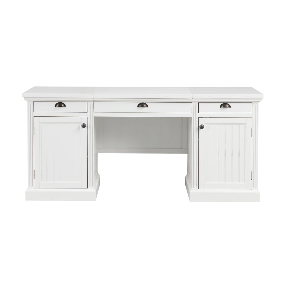 English Elm 67''Modern Executive Desk with 3 Drawers & 2 Cabinets, Spacious White MDF Workstation with Adjustable Shelves and Chic Vertical Edge Design for Home Office N751S211942K