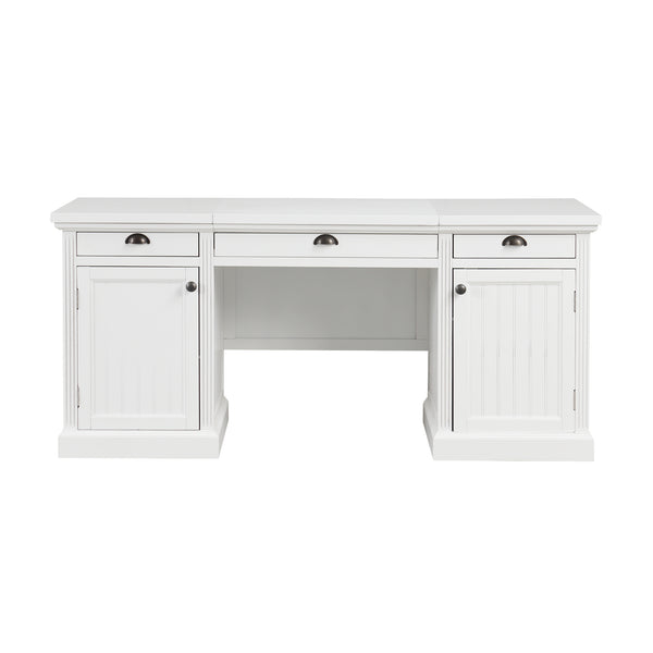 English Elm 67''Modern Executive Desk with 3 Drawers & 2 Cabinets, Spacious White MDF Workstation with Adjustable Shelves and Chic Vertical Edge Design for Home Office N751S211942K