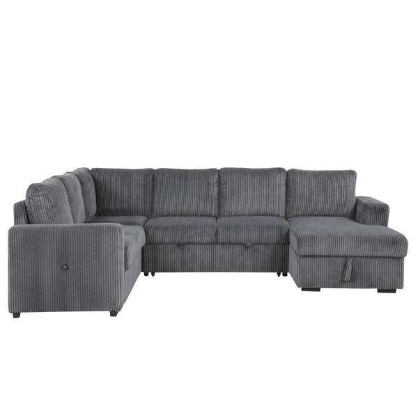 English Elm U_Style U-Shaped Corduroy Sofa With Usb Ports & Storage – 6-Seater Modular Sectional For Any Space N711P235755E-GIGA