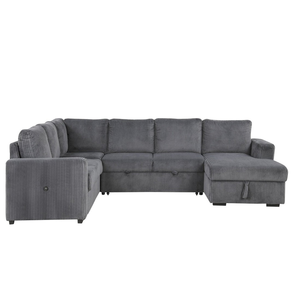 English Elm U_Style U-Shaped Corduroy Sectional Sofa With Storage & Usb Ports - 6-Seater Comfort For Any Space N711P235751E-GIGA