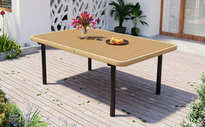 English Elm 59" Outdoor Patio Dining Table - Durable Polywood Top, Iron Legs & Umbrella Hole For Ultimate Comfort N704P250741E