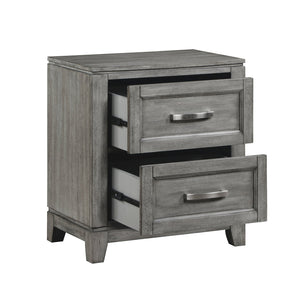 English Elm Gray Garretson Nightstand with 2 Drawers, Okume Veneer Gray Finish, Metal Bar Hardware, 24x15.5x27.5" B011P272289