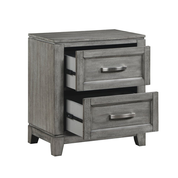 English Elm Gray Garretson Nightstand with 2 Drawers, Okume Veneer Gray Finish, Metal Bar Hardware, 24x15.5x27.5" B011P272289