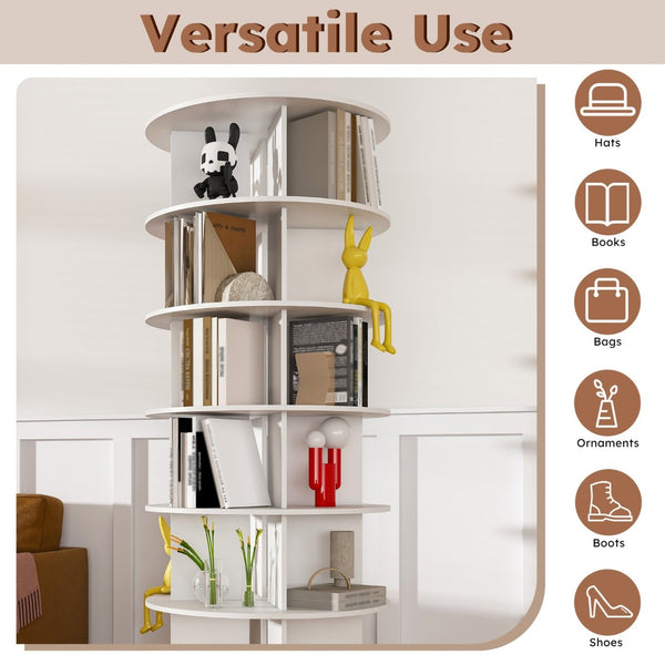 English Elm Rotating Shoe Rack Tower - 6-Tier 360° Spinning Organizer For 24 Pairs, Space-Saving Design, White W2699P270163-GIGA