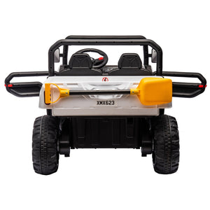 English Elm 24v Kids Ride on Dump Truck Two Seat Electric Utv with Tilting Bed and Remote Control White W1578P188522