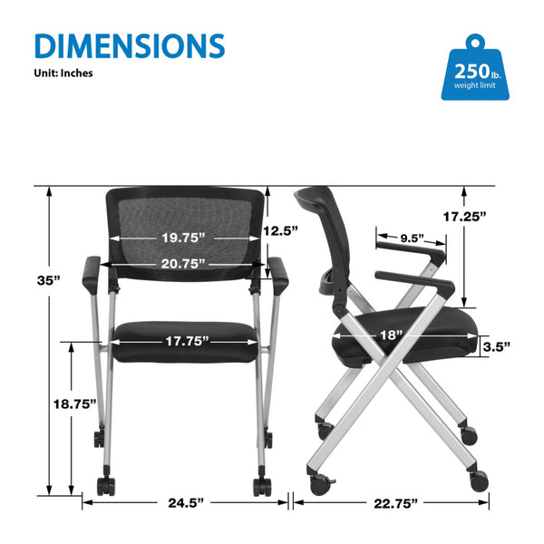 OSP Home Furnishings Flex Back Nesting Chair Mesh Seat Stackable Silver Frame for Conference Rooms FC8486-231