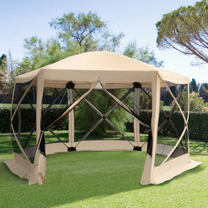 English Elm Outsunny Hexagon Pop up Screen House Gazebo with Mesh Walls Upf 30 Outdoor Shelter W2225P200511
